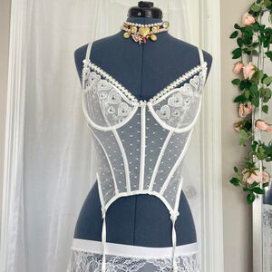 White bridal corset mesh lace heart design